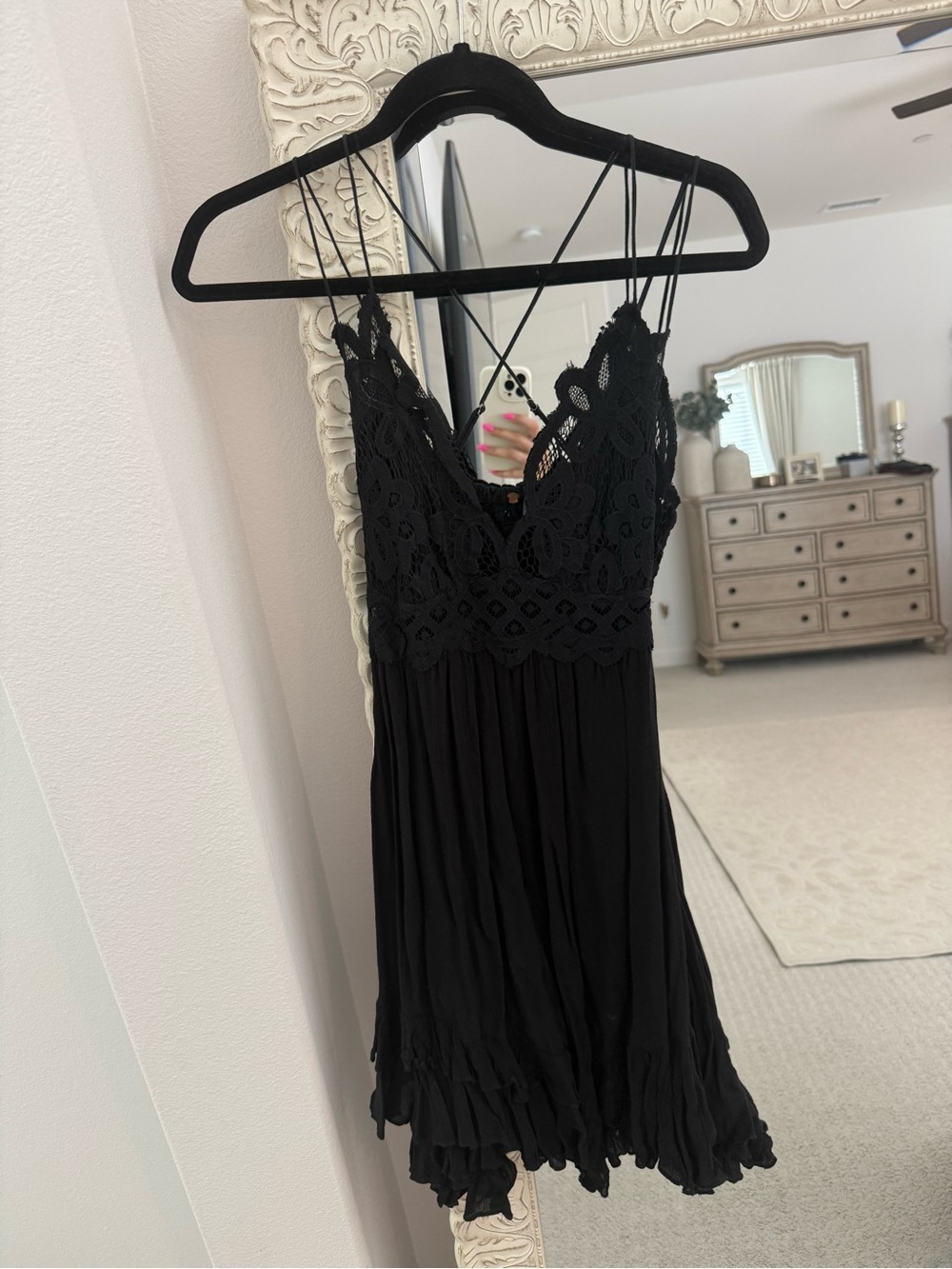 Free People Black Crochet Lace Slip Dress